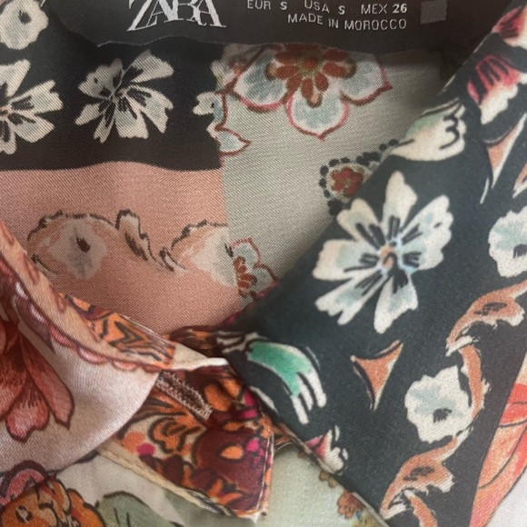 New Zara neutral satin effect paisley boho button down shirt S - Picture 7 of 7